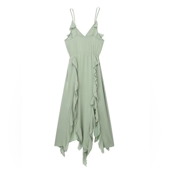 Zara Green Ruffled Maxi Dress - Picture 2 of 7